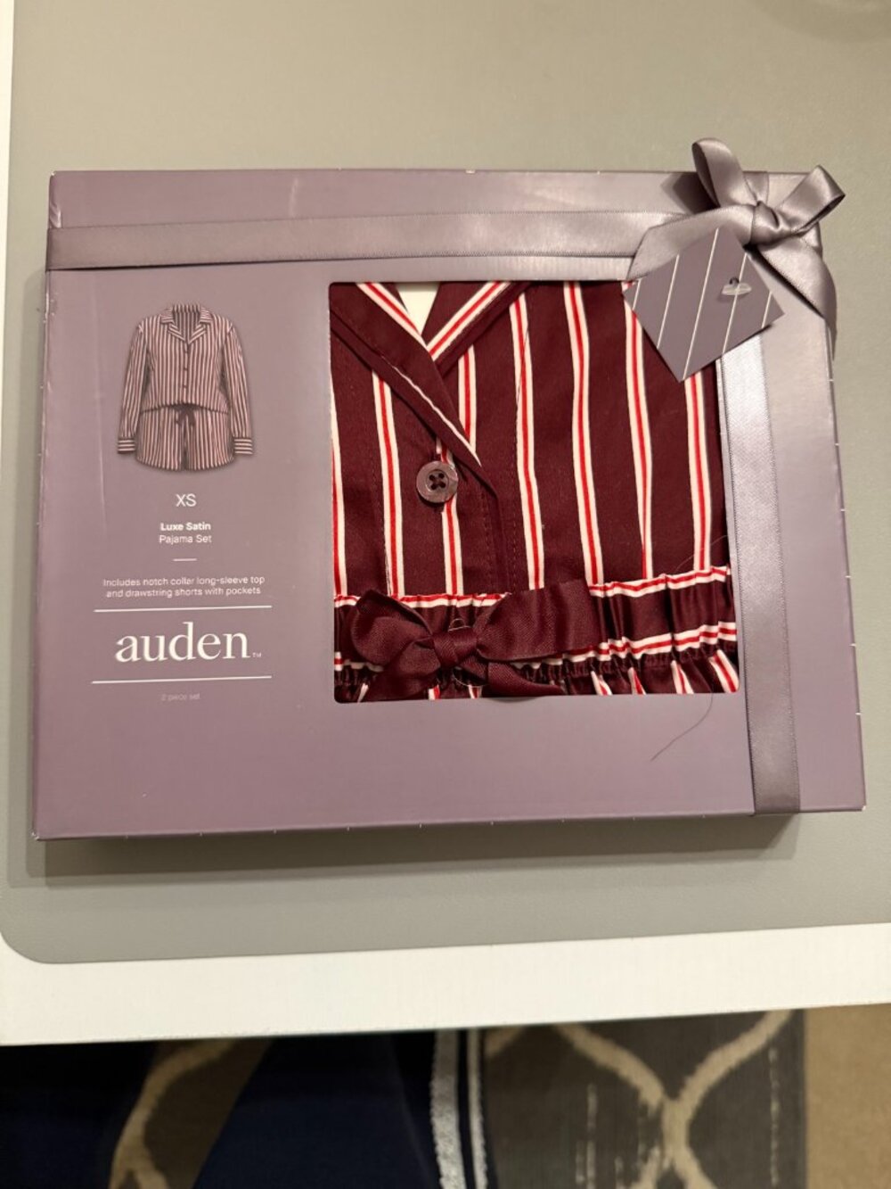 Auden Satin Pajama Set XS Burgundy Stripe NWT